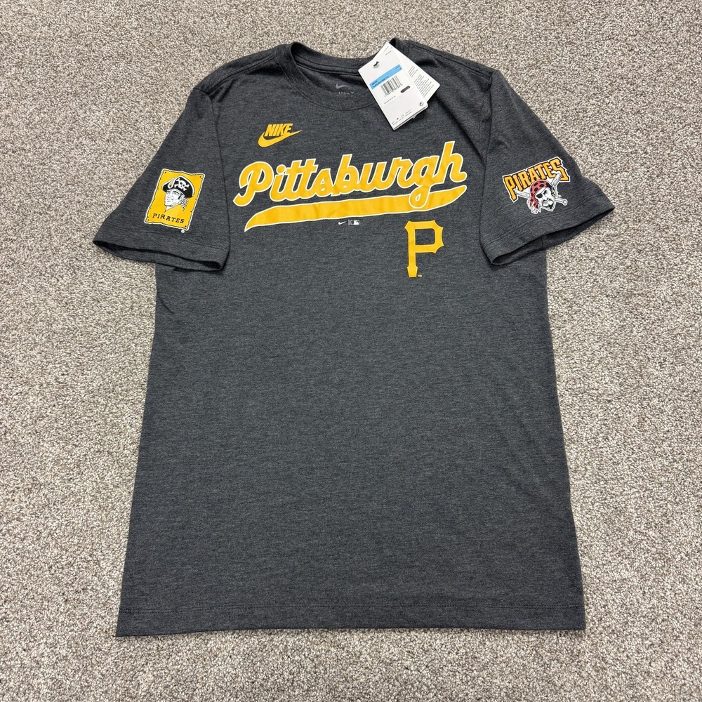 Pittsburgh Pirates Shirt Mens Medium Gray MLB Baseball Nike Sleeve Logo Tee